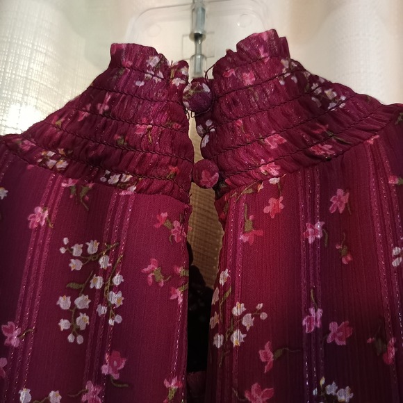 Cece Women's Long Sleeve Mock‎ Neck Purple Floral Print Smocked Dress Size S - Picture 6 of 6